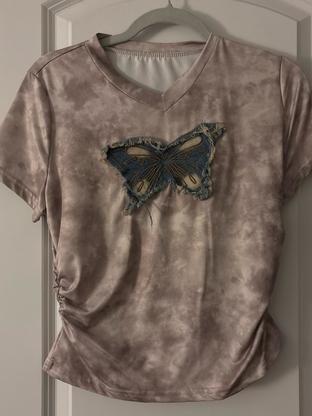 Target Taupe Tie-Dye V-Neck Top with Denim Butterfly